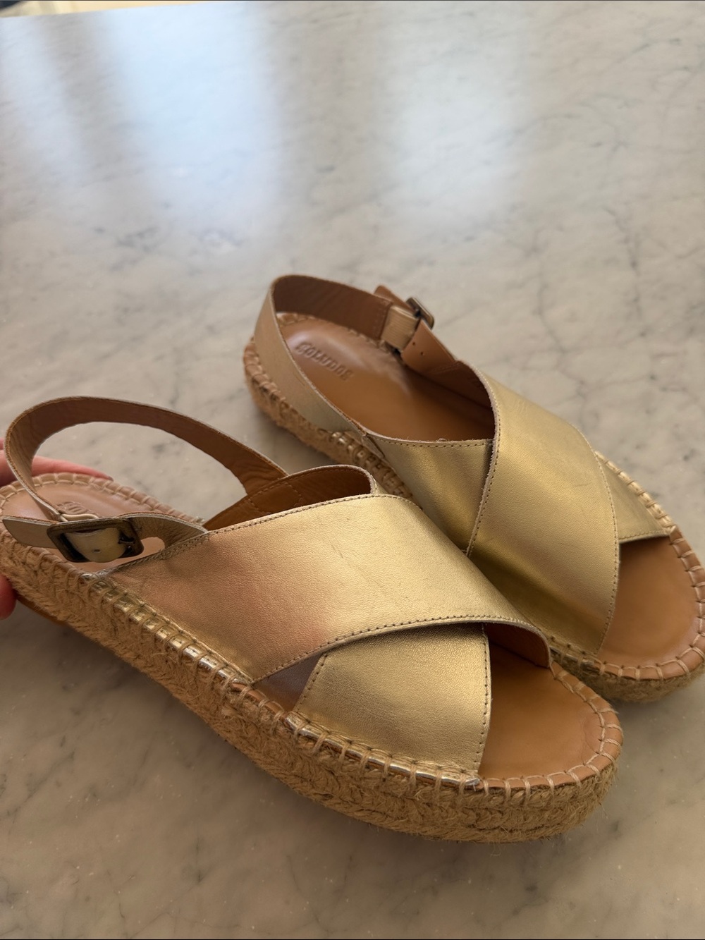 Soludos Gold Leather Espadrille Sandals with Slingback Strap size 8.5